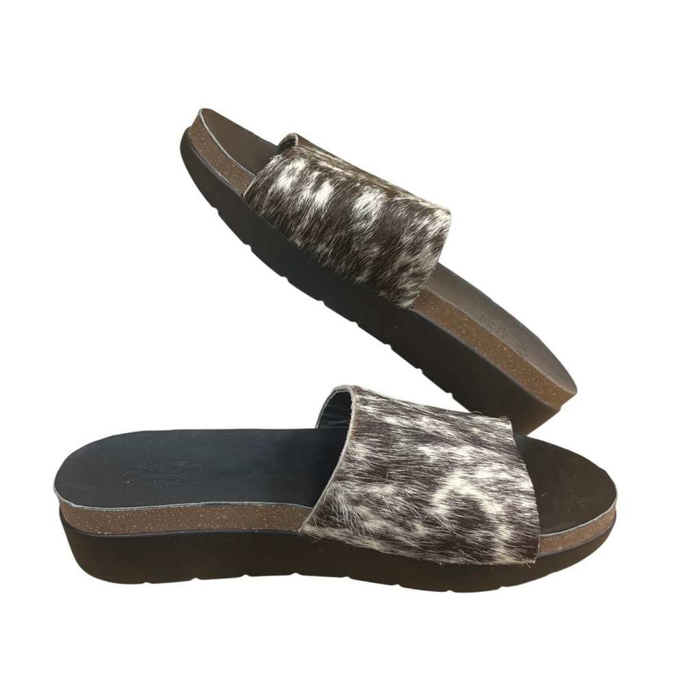 Agave Sky Cowhide Slide Sandals Womens 11 Black White Excellent Platform Wedge